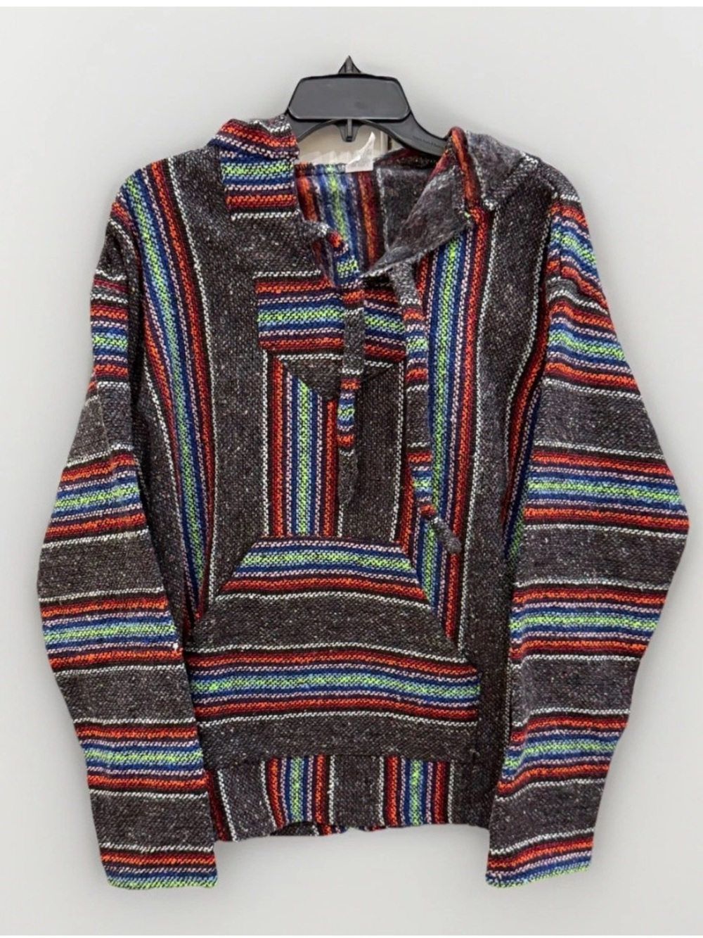 EARTHBOUND Brown Striped V-Neck Baja Sweater with Multicolor Accents